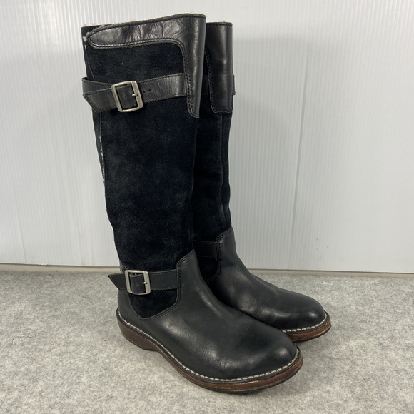 UGG Dunwich Knee High Tall Black Suede Leather Winter Riding Boot Womens Size 7 - Picture 4 of 16